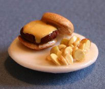 Dollhouse Miniature Cheeseburger Plate with Chips